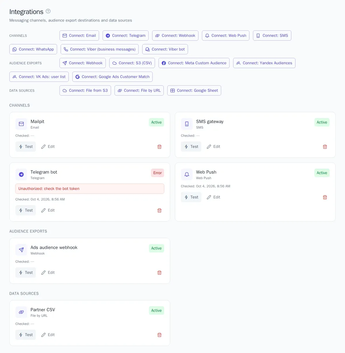 Channel integrations